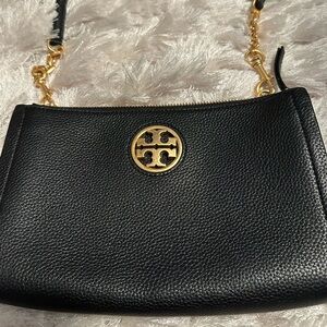 Tory Burch Carson Crossbody Black Bag Purse Wallet Gold Chain